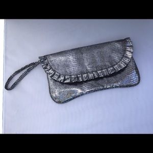 Silver wristlet clutch